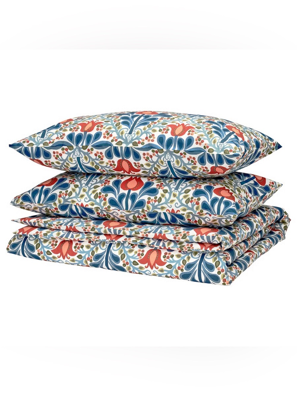 Floral Blue & Red Duvet Cover Set-Full/Queen (Double/Queen) size - Picture 7 of 8